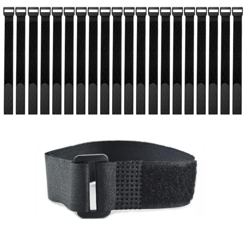 20 Pack (12 x 1 Inch) Reusable Fastening Cable Straps,Adjustable Multi-Purpose Hook and Loop Straps Nylon Cable Ties for Wire Cable Management Home Office Garage Outdoor Organization - size: 12'' x 1'' (Black)