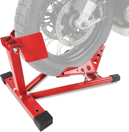 Universal Heavy-Duty Motorcycle Wheel Chock & Stand, 1500 LBS Capacity, Adjustable for 16" to 21" Rims, Ideal for All Motorcycle Transport & Storage, Red - size: 16-21