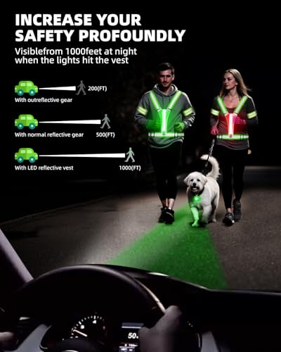 LED Reflective Vest Safety Gear, High Visibility Reflective Running Gear for Dog Walking Running Cycling, Adjustable for Men Women Kids - Reflective Armband and Dog Light with USB Rechargeable - style: Vest and silicon rubber Pet light