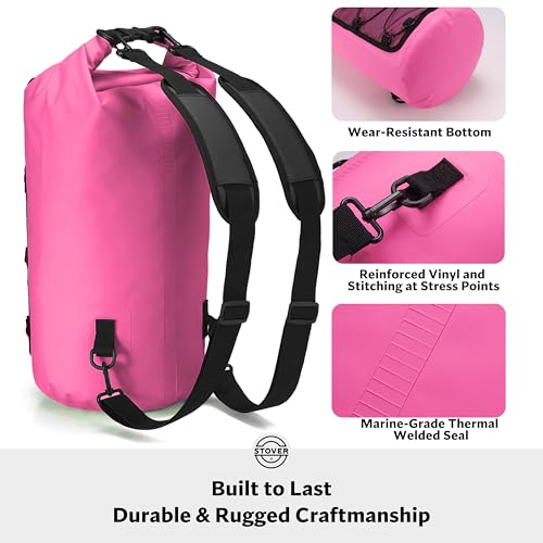STOVER 5/10/25/30/40/55L Waterproof Dry Bag- Roll-Top Backpack w/Phone Case- Kayaking, Hiking, Camping, Boating- Men/Women - color: 30l Pink (With Phone Case), size: 30L