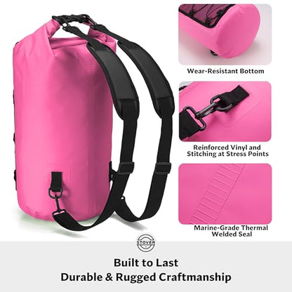 STOVER 5/10/25/30/40/55L Waterproof Dry Bag- Roll-Top Backpack w/Phone Case- Kayaking, Hiking, Camping, Boating- Men/Women - color: 30l Pink (With Phone Case), size: 30L
