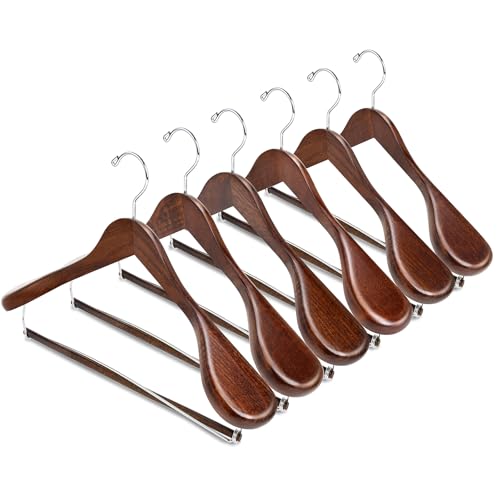 Amber Home 6 Pack Wide Shoulder Wooden Suit Hangers, Retro Wood Coat Hangers with Non Slip Locking Bar, Clothes Hangers for Jackets, Sweaters, Pants & Heavy Clothes (Retro) - size: Retro