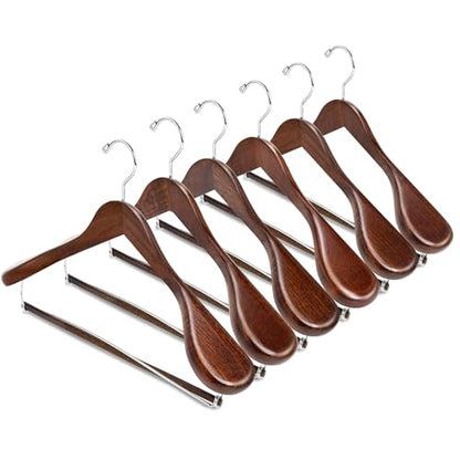 Amber Home 6 Pack Wide Shoulder Wooden Suit Hangers, Retro Wood Coat Hangers with Non Slip Locking Bar, Clothes Hangers for Jackets, Sweaters, Pants & Heavy Clothes (Retro) - size: Retro