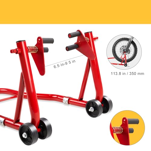 850 lbs Motorcycle Stand Lift Front & Rear Combo, Universal Adjustable Motorcycle Paddock Stands with Wheels, Heavy Duty Bike Lift Stand for Maintenance, Storage & Repair, Red