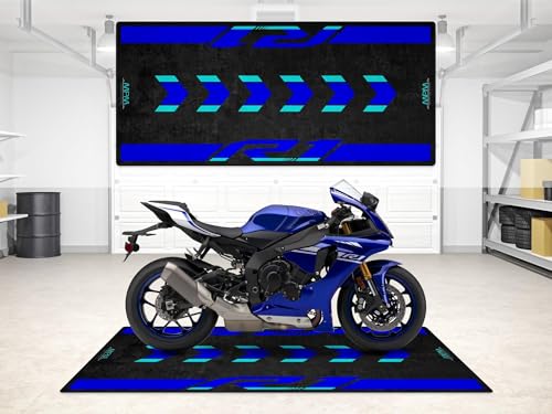 Parking Mat for Yamaha R1 Motorcycle Models Display and Pit Mat, Washable Non-Slip Garage and Showroom Floor Carpet (Icon Blue, Size 1: 86.6 x 39.4/220 x 100 cm) - color: Icon Blue, size: 3'3" x 7'3" (Oblong)
