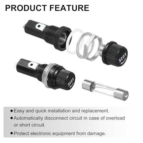 uxcell 2Pcs Panel Mounted Fuse Holders 45 x 18.4mm 250V 125V, 8A Screw Cap Fuse Holders with 2 Pcs 6 x 30mm Fast-Blow Glass Tubes Fuses