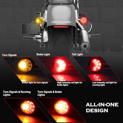 Chrome Bullet Rear LED Turn Signals, Motorcycle Brake Taillights 12V Tail Lights Compatible with Halrey Sportster 1200 883 Softail Fatboy 1990-2024 - color: Chrome