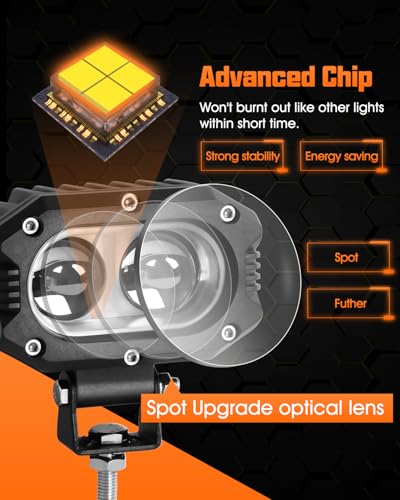 UNI-SHINE 2 pcs Amber Led Pod Lights 4 inch Off Road Led Spot Lights Driving Cube Light for Truck ATV UTV SUV Boat Motorcycle - color: Amber Spot