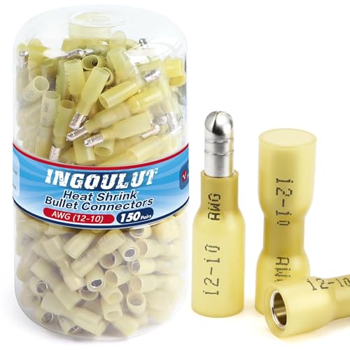 300PCS Heat Shrink Bullet Connectors,12-10 Gauge Wire Butt Waterproof Quick Disconnect Male & Female Electrical Butt Terminals Kit for Automotive,Boat,Marine Wiring & DIY Wire Repair - size: AWG 12-10
