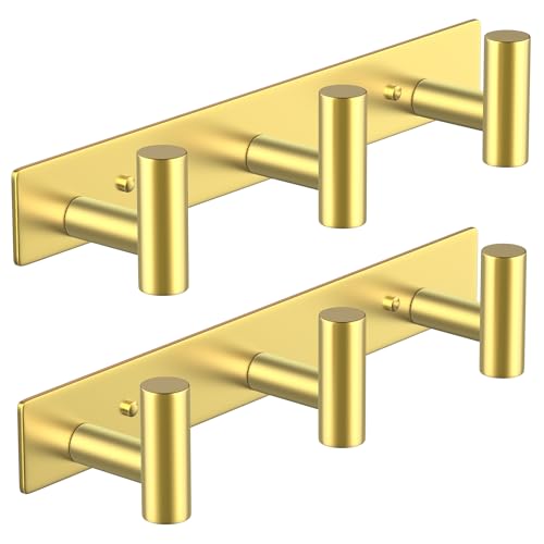 PMMASTO Stainless Steel Coat Rack Wall Mounted, Heavy Duty Metal Hook Rail for Hanging Coats Hats Towels Robes Bags, Modern Wall Hooks Organizer (Gold, 3 "T Hooks, 2 Pack) - color: Gold, size: 3 "T" Hooks, 2PACK