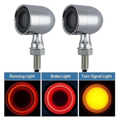 Motorcycle Rear Turn Signals LED Brake Tail Lights 2 Pack, 40 Leds Retro Round Taillight Blinkers, Universal Fit Harley Davidson Bobber Copper Honda Kawasaki Suzuki Triumph (Chrome) - color: 2051-rear-chrome