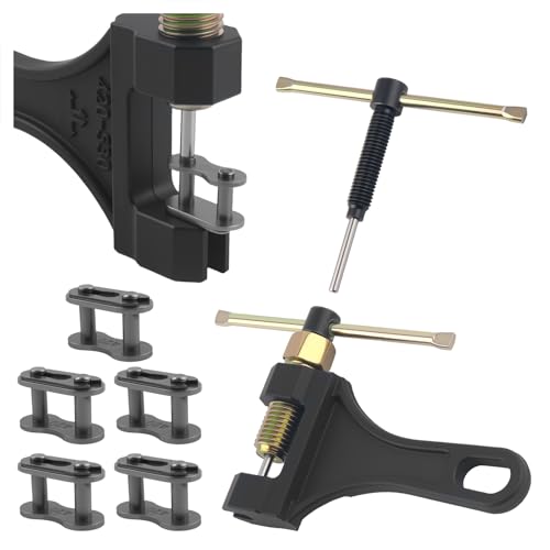 Motorcycle Chain Breaker with 420 Chain Master Link,Motorcycle Chains Tool Kit with Breaker Thimble,Professional Chains Removal Tool Kit for 530 525 520 428 420 415 410 - color: 1*Chain Breaker + 1*Replacement Pin + 5* 420 Chain