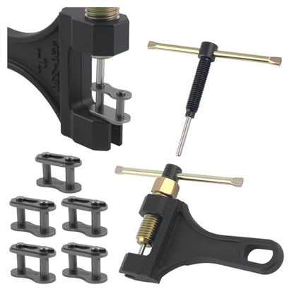 Motorcycle Chain Breaker with 420 Chain Master Link,Motorcycle Chains Tool Kit with Breaker Thimble,Professional Chains Removal Tool Kit for 530 525 520 428 420 415 410 - color: 1*Chain Breaker + 1*Replacement Pin + 5* 420 Chain