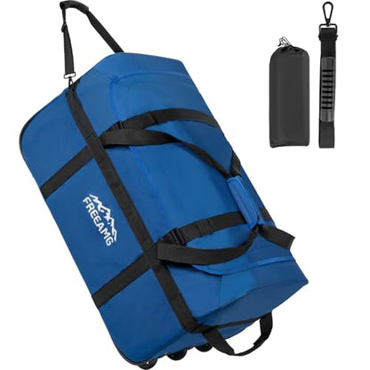 120L Foldable Rolling Duffel Bag with 3 Wheels And Handle, 30 inch Large Travel Duffle Bag for Travel, Camping, Outdoors - color: Blue