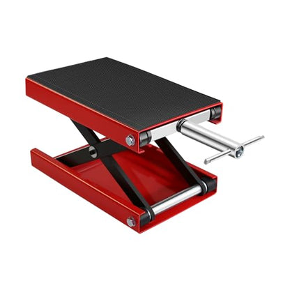 Motorcycle Lift - 1100 LBS Motorcycle Scissor Lift Jack Table with Wide Deck & Safety Pin, 3.7"-14" Heavy Duty Steel Motorcycle Table Lift Jack for Bikes ATVs Garage Repair Center Stand Lift Jack, Red