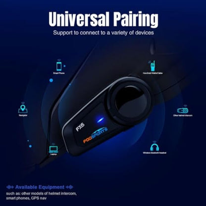 Fodsports FX6 Motorcycle Bluetooth Headset, 6 Riders Group Motorcycle Intercom Bluetooth, 1000M Motorbike Helmet Communication Systems/Voice Command/Universal Pairing/FM Radio(2 Pack) - size: 2 Pack FX6