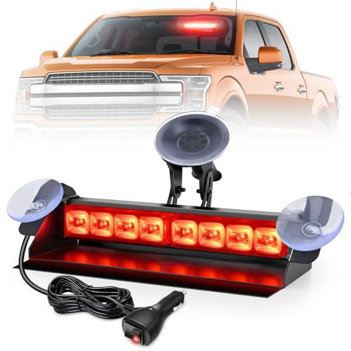 Nilight 8LED Red Traffic Advisor Strobe Light Bar with Vacuum Suction Emergency Dash Warning Hazard Safety Flashing Lights Front/Rear Windshield Visor for Truck Police Plow Construction Vehicles - color: Red, size: 8LED