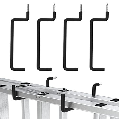 HUHOLE 4 Pack 8.46 Inch Screw in Ladder Hooks for Garage Wall | Utility Hangers with 65 lb Capacity for Ladders, Chairs, Bikes, Hoses, Wheelbarrows and Wall Mount Storage - size: 8.46'' (Width:2'')