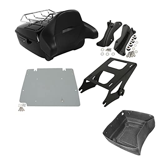TCMT 13.7" King Motorcycle Trunk Backrest Pad Luggage Rack Two Up Mount Rack Base Plate Docking Fit For Harley 2014-2025 Touring CVO Road King Road Glide Street Glide Electra Glide Pack - color: Style C Black 2 Up Rack#1+Base Plate+Docking