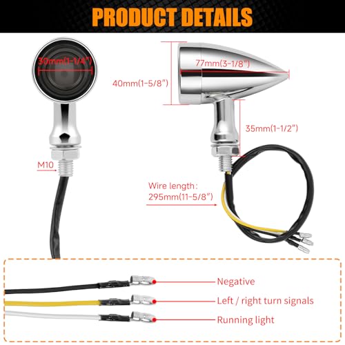 DREAMIZER Motorcycle Led Turn Signal Lights 2x, Bullet Blinker Motorcycle Front Turn Signal Light Compatible with Harley Honda Yamaha Kawasaki (Chrome/Yellow-White light) - color: B-Front/Chrome shell + yellow-white light