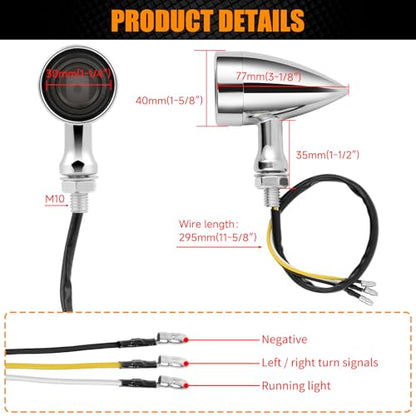 DREAMIZER Motorcycle Led Turn Signal Lights 2x, Bullet Blinker Motorcycle Front Turn Signal Light Compatible with Harley Honda Yamaha Kawasaki (Chrome/Yellow-White light) - color: B-Front/Chrome shell + yellow-white light