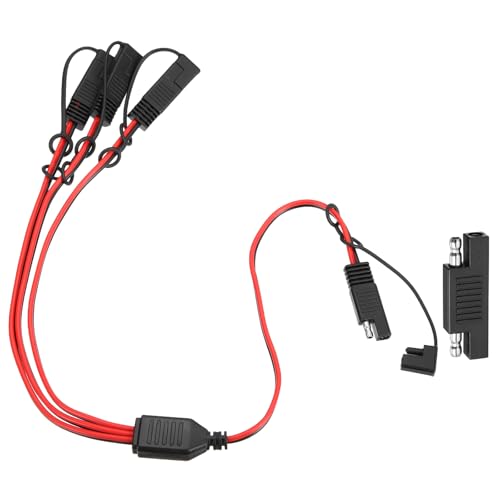 MECCANIXITY SAE Y Splitter Cable, 18AWG Extension Cord Splitter 1 to 3 SAE Connector Extension Cable 1.8 ft with Waterproof Caps & Polarity Reverse Adapter for Solar Panel Battery Charger - size: 18AWG, 1.8 ft