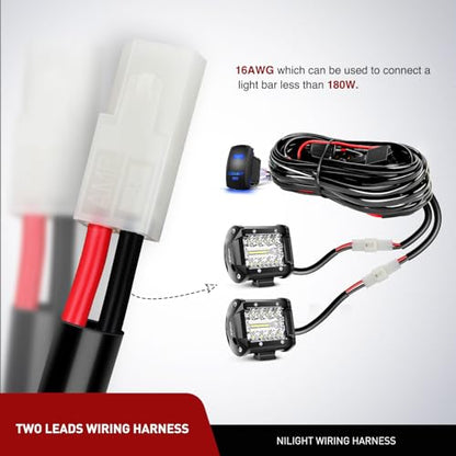 Nilight 4 Inch LED Light Pods 2PCS 18W Flood Fog Light Bar with 12V 5Pin Rocker Switch TE Connector Wiring Harness Kit-2 Leads for 4x4 offroad Pickup Truck ATV UTV SUV Golf Cart Boat - color: 2Pcs 18w Led Light w/Wiring Harness