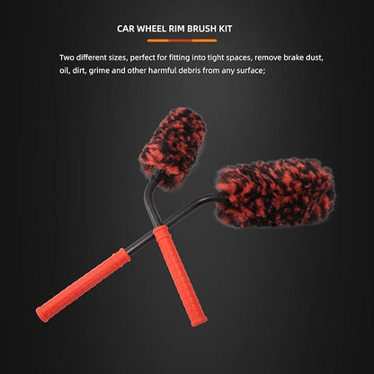 SPTA Angled Car Wheel Brush Set, 2Pcs Car Detailing Cleaning Brush Synthetic Wool Rim Cleaner Brush, Flat Spoke Brush, Metal Free Rim Tire Detail Brush, Remove Brake Dirt Behind Your Rim Accessories - color: 2pcs
