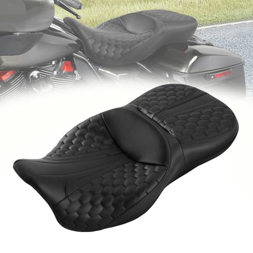 C.C. RIDER Driver& Passenger Seat Mammock Seat Extended Reach Seat Fit For Harley Touring 2009-2023 Road Glide Street Glide Road King Electra Glide CVO Models 2009-2022 - color: 37# Black