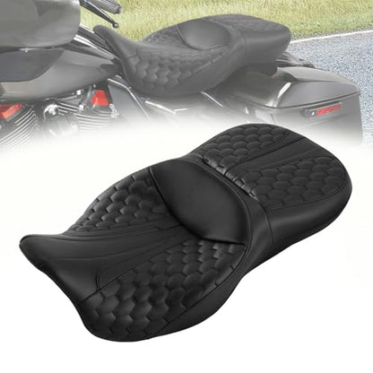 C.C. RIDER Driver& Passenger Seat Mammock Seat Extended Reach Seat Fit For Harley Touring 2009-2023 Road Glide Street Glide Road King Electra Glide CVO Models 2009-2022 - color: 37# Black