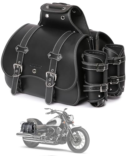 High-density Leather Motorcycle Saddlebags-Throw Over Saddle bags,Panniers Side Bags with cup holder,Waterproof, Side Tool Bag,Storage Tool Bag for Motorbike,Universal,1Pair,L (Black7) - color: Black7