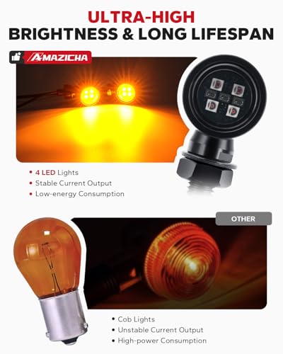 Mini Led Turn Signals Motorcycle Blinkers 4LEDs Amber Front Rear Turn Signals universal bullet signal lights Fit for Honda Yamaha Suzuki Kawasaki Harley Chopper Bobber - color: Amber