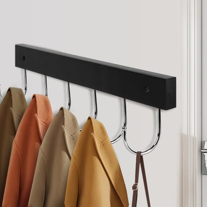 2 Pack Coat Rack Wall Mount with 12 Rotating 180° Coat Hooks, 14.6" Rustproof Wooden Entryway Organizer, Wall Hooks for Hanging Coats, Purse, Hats, Jackets, Towels, Space Saving Hanger (Black) - color: Black