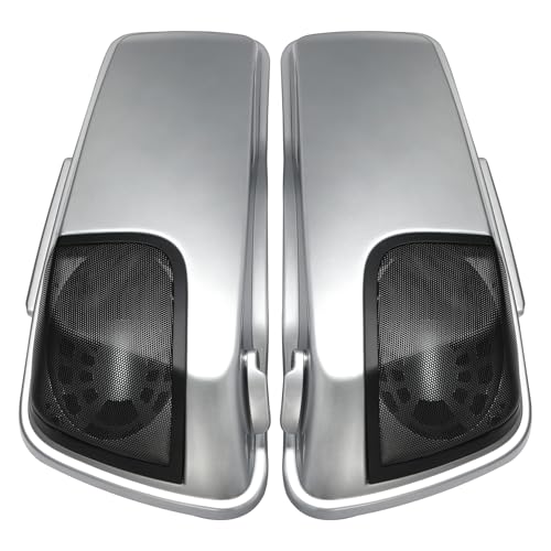 HR3 Custom 4" Stretched Hard Saddlebags w/Speaker Lids Compatible with 2014-later Harley Touring Road King Road Glide Street Glide Ultra Limited FLHT (Candy Red/Silver Honeycomb Fade) - color: Custom- Candy Red / Silver Honeycomb Fade