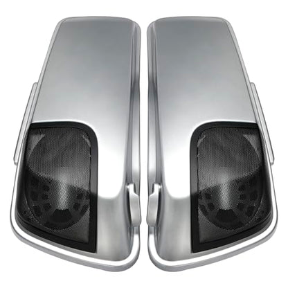 HR3 Custom 4" Stretched Hard Saddlebags w/Speaker Lids Compatible with 2014-later Harley Touring Road King Road Glide Street Glide Ultra Limited FLHT (Candy Red/Silver Honeycomb Fade) - color: Custom- Candy Red / Silver Honeycomb Fade