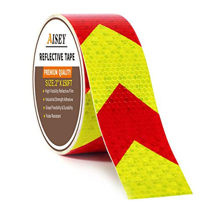 AISEY Reflective Tape Waterproof High Visibility Red & Yellow, Industrial Marking Tape Heavy Duty Hazard Caution Warning Safety Adhesive Tape Outdoor 2 Inch by 150 Feet - size: 2" X 150FT