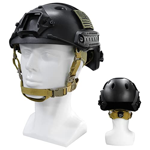 Tactical Helmet Chin Strap Adjustable Dial 4 Points Suspension System with Bolts and Screws for Tactical Fast MICH Bump Helmet Accessory - color: Khaki