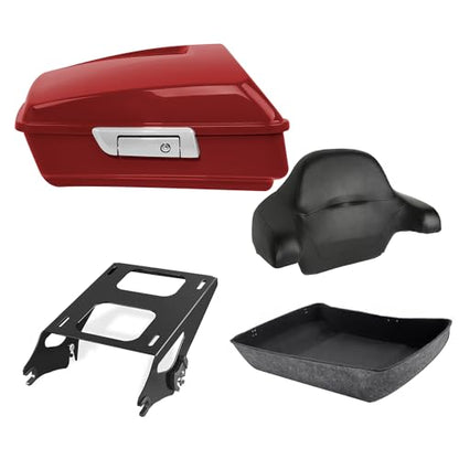 TCT-MOTORPARTS Chopped Tour Trunk w/Wrap-Around Backrest Black Two-Up Mount Rack Fit For Harley STREET GLIDE 2018-2019 Raod Glide Special 2018 2019 Wicked Red - color: Fit for Wicked Red #4