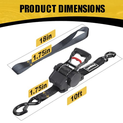 Ayaport Retractable Ratchet Straps 1.75in X 10ft, 4400lbs Break Strength, Heavy Duty Ratchet Straps Self Retractable Tie Down Straps with Hook & Soft Loops for Motorcycle, Cargo Trailer, Truck, 1PK - size: 1.75"x10'-1pc