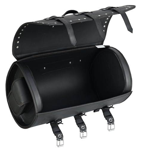 Vance Leather Studded PVC Motorcycle Tail Bag w Quick-Release Straps, Dual Side Pockets, Universal Fit Storage for Cruiser and Touring Motorcycles - style: Studded