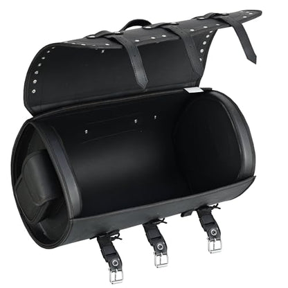 Vance Leather Studded PVC Motorcycle Tail Bag w Quick-Release Straps, Dual Side Pockets, Universal Fit Storage for Cruiser and Touring Motorcycles - style: Studded