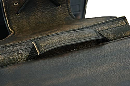 Motorcycle 2 Pc Throw over Concealed carry gun pocket Genuine Distressed Brown Leather Saddlebag Flame Zipoff, Medium
