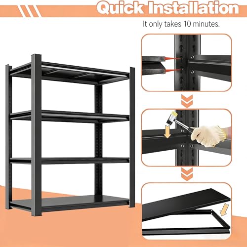 45"Wx18"D Heavy Duty Garage Shelving Unit, 4-Tier Adjustable Metal Storage Shelves, 2000 lbs, Industrial Shelf Rack Organizer for Garage, Basement, Warehouse, Pantry, Kitchen, Black, 63"H - size: 4 Tier | 63" H x 45" W x 18" D