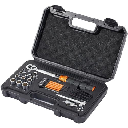 45-Pc Bike Torque Wrench Set, 1/4-Inch Dr. Click Torque Wrench and Bit Kit, 1-25 Nm Micro Adjustment, 72-Tooth Ratchet Head, Compact Carrying Case - size: 45-Piece
