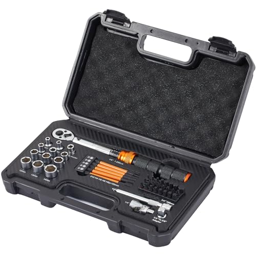 45-Pc Bike Torque Wrench Set, 1/4-Inch Dr. Click Torque Wrench and Bit Kit, 1-25 Nm Micro Adjustment, 72-Tooth Ratchet Head, Compact Carrying Case - size: 45-Piece
