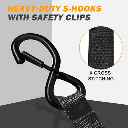 Motorcycle Tie Down Straps 1" x15' (4-Pack), Waterproof Carry Bag 2200lb Break Strength with Soft Loops & Coated S-Hooks for Truck, Trailer, ATV, UTV, Boat (Black) - color: Black