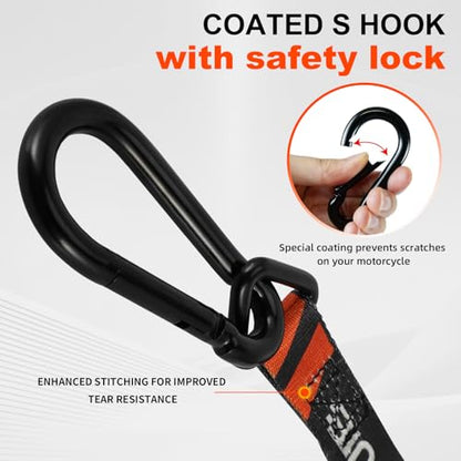 Motorcycle Tie Down Straps - 1200lb Break Strength, 2 Pack 7ft x 1in Down Strap Set with Heavy-Duty Buckles, Steel Carabiner, S-Hooks Buckle for securing Trailers, Dirt Bikes, enduros, Cargo-Red - color: Red