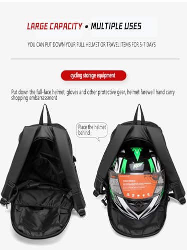 Motorcycle Backpack, Expandable Waterproof Helmet Bag, Reflective Riding Daypack (Black) - color: Black