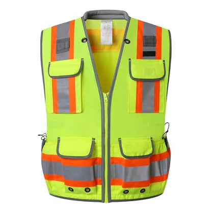 LOHASPRO Surveyor Safety Vest Heavy Duty Safety Vests Reflective High Visibility Construction Vest with Pockets - color: Yellow, size: XX-Large-3X-Large