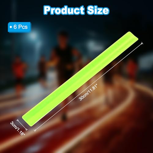 Reflective Slap Bands, 6 Pcs Reflector Band Snap Bracelet Armbands High Visibility Safety Reflectors Wrist Strap Strips for Night Jogging Cycling Running Hiking, Fluorescent Green